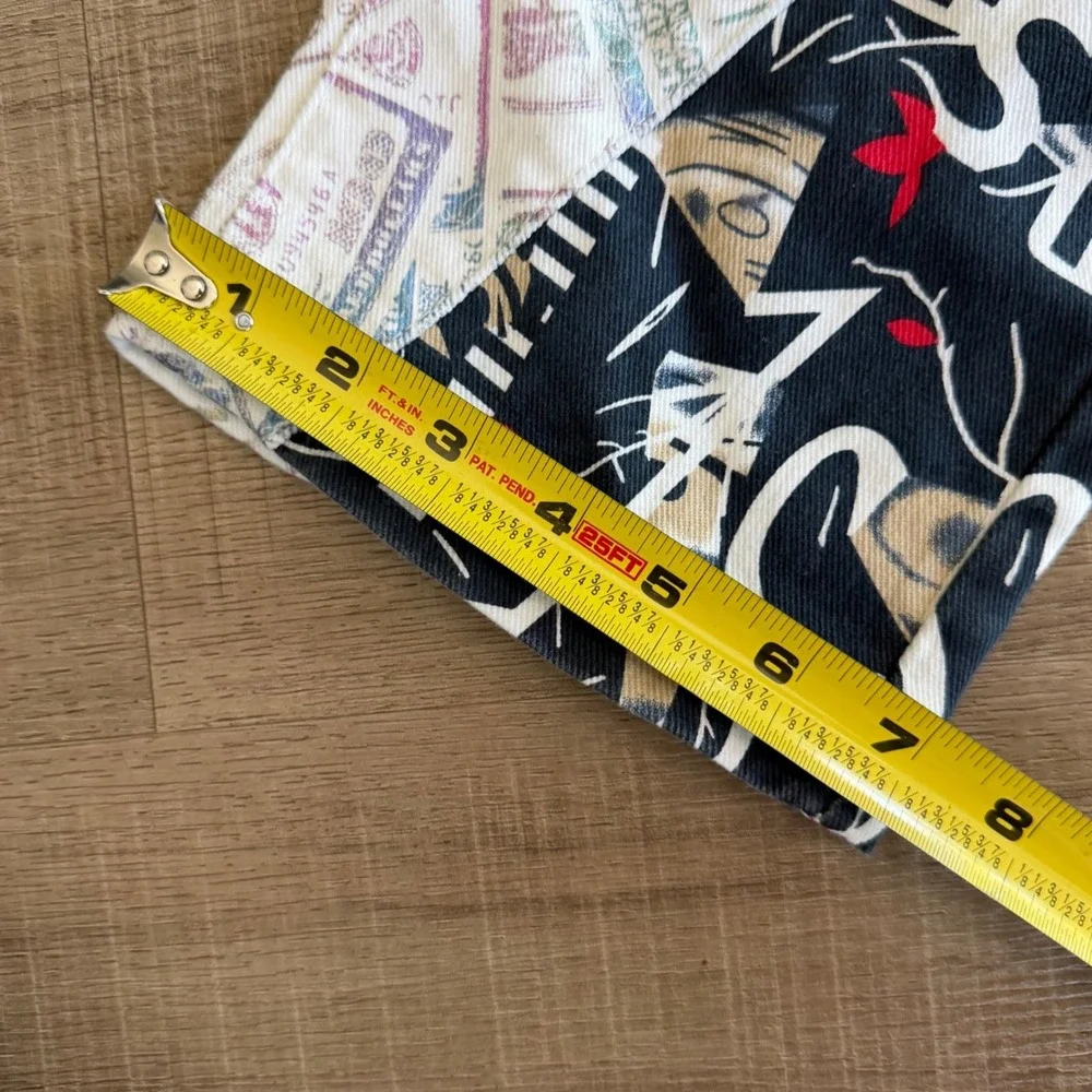 D'ANDUESHEN Mens Graphic Patchwork Money License Plate Slim Pants Size 32 NEW